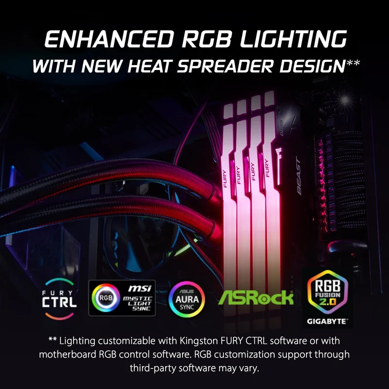 Kingston Fury Beast RGB 16GB (2x8GB) DDR5 6000MT/s CL30-36-36 1.4V EXPO/XMP Desktop Memory (KF560C30BBEAK2-16)