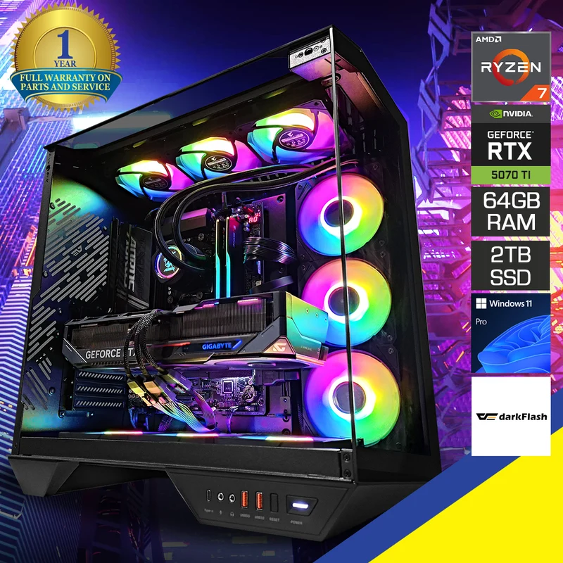 Ultra Arcee DY470 Black Desktop Gaming PC | AMD Ryzen 7 7800X3D | 64GB RAM | 2TB SSD | RTX 5070 TI | Windows 11 Pro