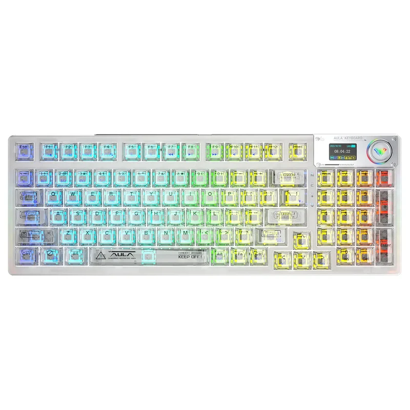 Aula F98 Pro Wireless & Bluetooth 99 Keys 3-In-1 Hot-Swappable Mechanical Keyboard (White)