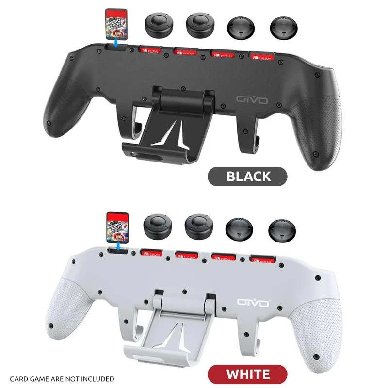 OIVO Asymmetrical Grip with Adjustable Stand for Nintendo Switch / Nintendo Switch OLED (Black, White)