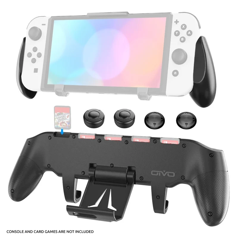 OIVO Asymmetrical Grip with Adjustable Stand for Nintendo Switch / Nintendo Switch OLED (Black, White)