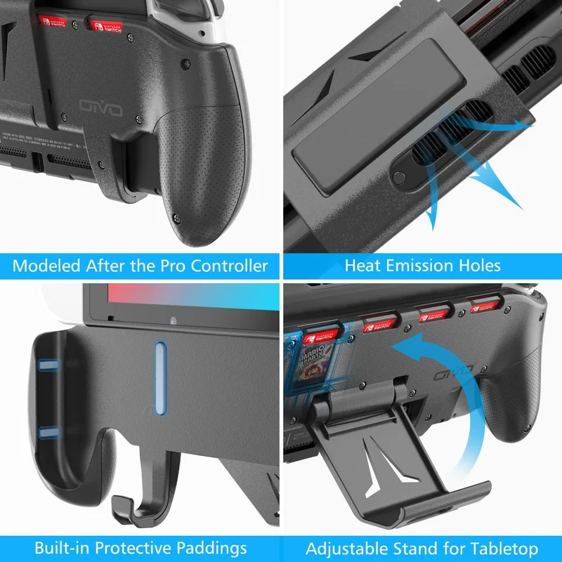 OIVO Asymmetrical Grip with Adjustable Stand for Nintendo Switch / Nintendo Switch OLED (Black, White)