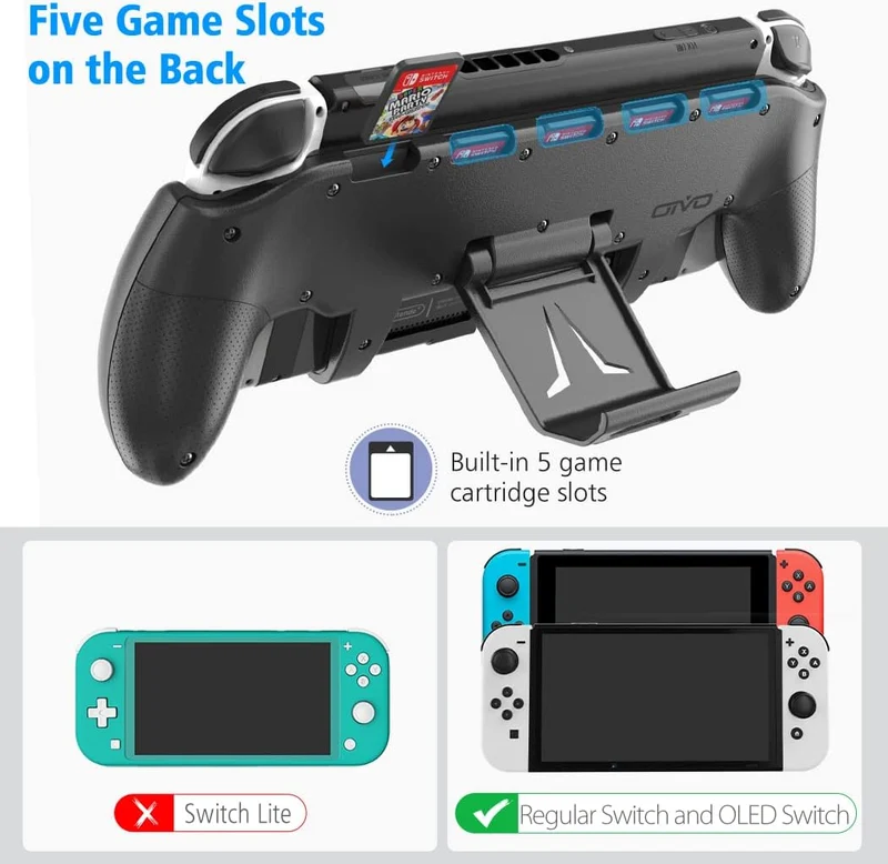 OIVO Asymmetrical Grip with Adjustable Stand for Nintendo Switch / Nintendo Switch OLED (Black, White)