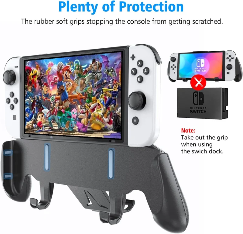 OIVO Asymmetrical Grip with Adjustable Stand for Nintendo Switch / Nintendo Switch OLED (Black, White)