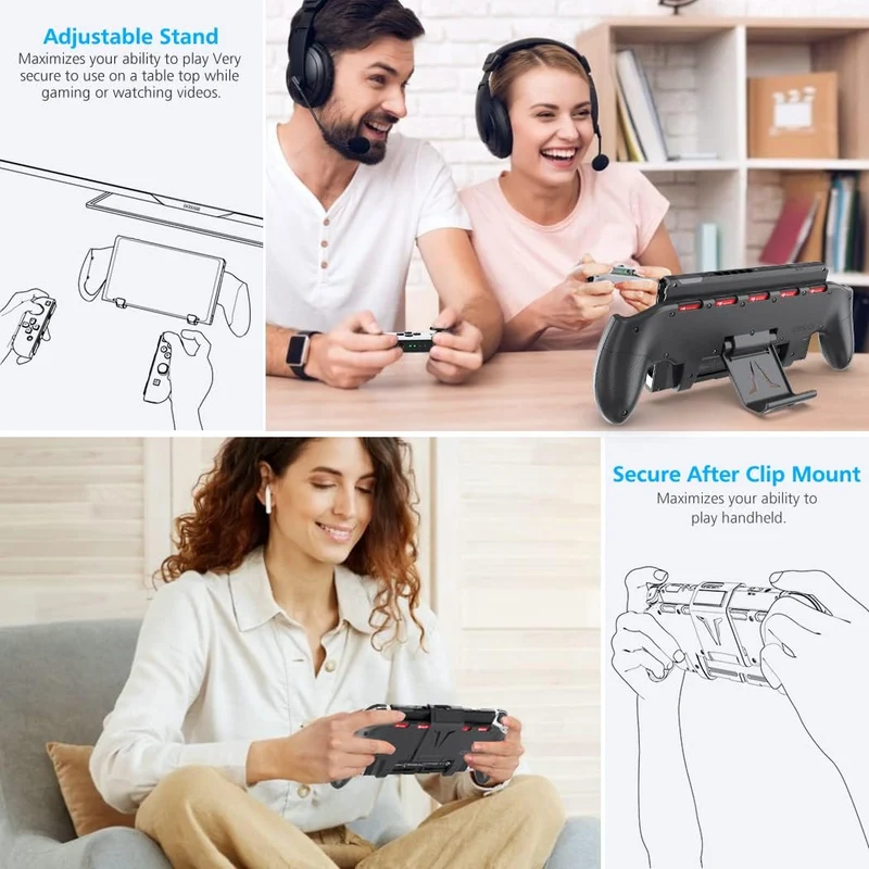OIVO Asymmetrical Grip with Adjustable Stand for Nintendo Switch / Nintendo Switch OLED (Black, White)