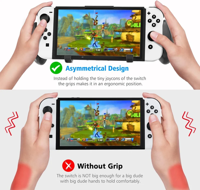 OIVO Asymmetrical Grip with Adjustable Stand for Nintendo Switch / Nintendo Switch OLED (Black, White)