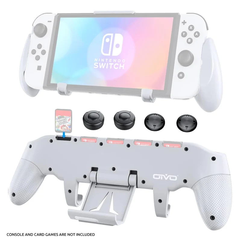 OIVO Asymmetrical Grip with Adjustable Stand for Nintendo Switch / Nintendo Switch OLED (Black, White)