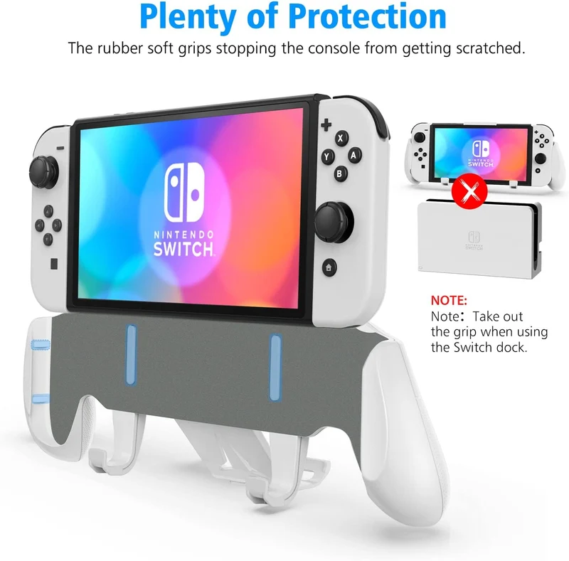 OIVO Asymmetrical Grip with Adjustable Stand for Nintendo Switch / Nintendo Switch OLED (Black, White)