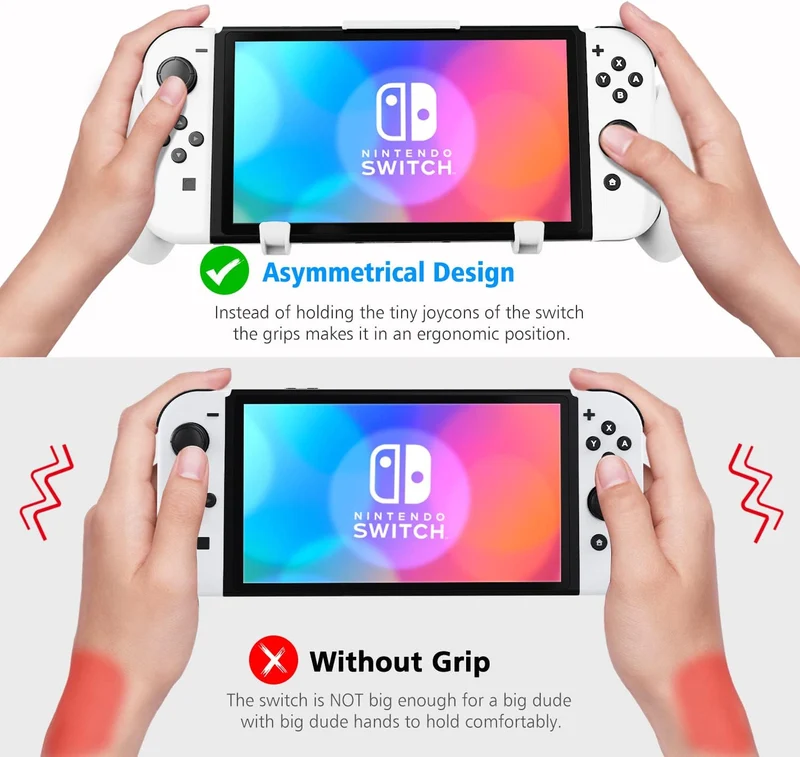 OIVO Asymmetrical Grip with Adjustable Stand for Nintendo Switch / Nintendo Switch OLED (Black, White)