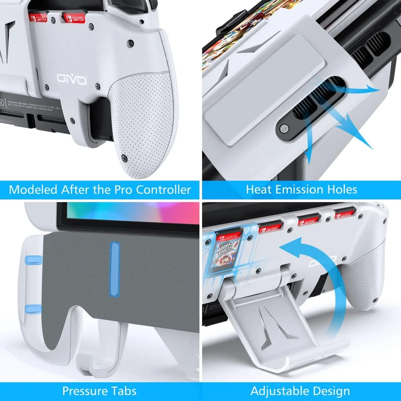 OIVO Asymmetrical Grip with Adjustable Stand for Nintendo Switch / Nintendo Switch OLED (Black, White)