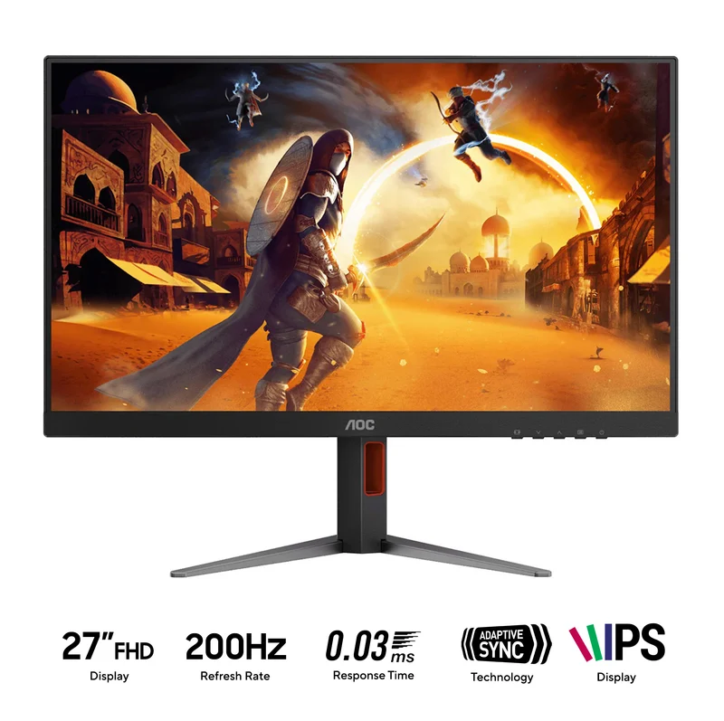 AOC 27G4H/71 27" FHD (1920x1080) IPS 200Hz 0.3Ms Adaptive-Sync Gaming Monitor with Height / Tilt / Swivel / Pivot Adjustment (Black/Red)