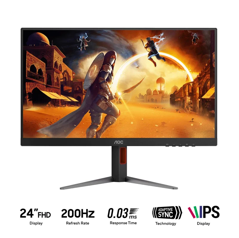 AOC 24G4H 24" FHD (1920x1080) IPS 200Hz 0.3Ms Adaptive-Sync Gaming Monitor with Height / Tilt / Swivel / Pivot Adjustment (Black/Red)