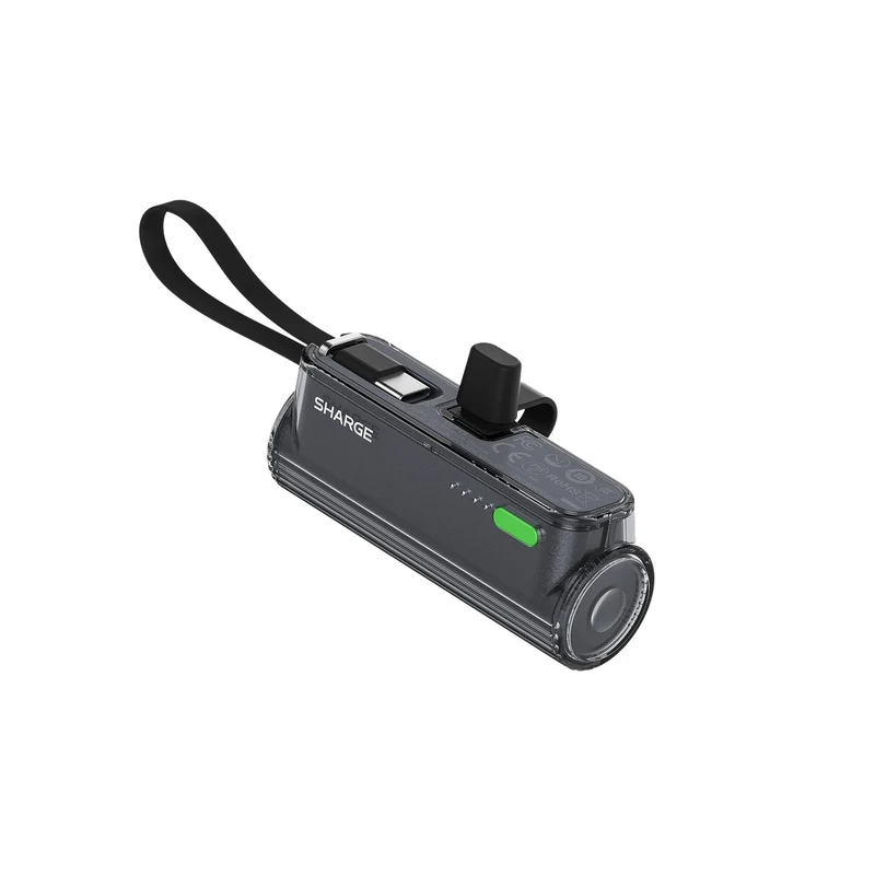 Sharge Flow Mini 2 5000mAH 22.5W Power Bank with Built-in USB-C Cable & USB-C to USB-C + USB-C to Lightning Connector (Black, Silver) (T1)