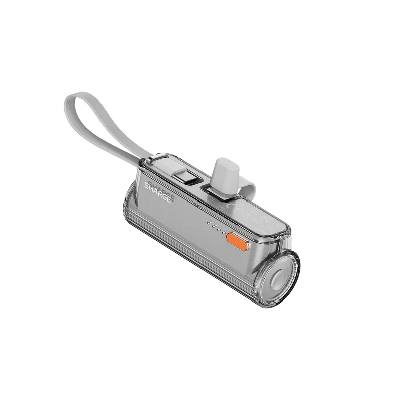 Sharge Flow Mini 2 5000mAH 22.5W Power Bank with Built-in USB-C Cable & USB-C to USB-C + USB-C to Lightning Connector (Black, Silver) (T1)