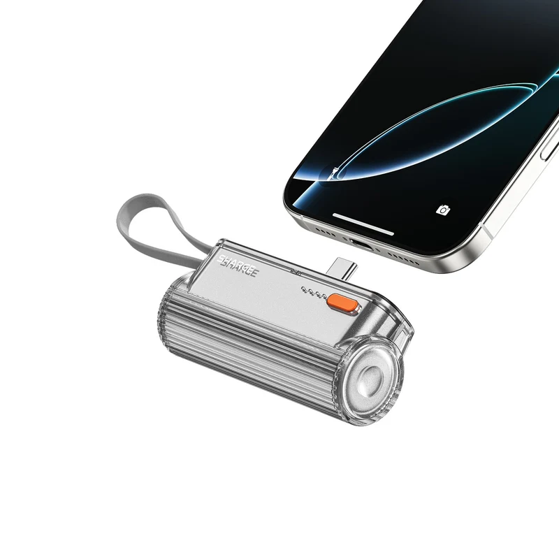 Sharge Flow Mini 2 5000mAH 22.5W Power Bank with Built-in USB-C Cable & USB-C to USB-C + USB-C to Lightning Connector (Black, Silver) (T1)