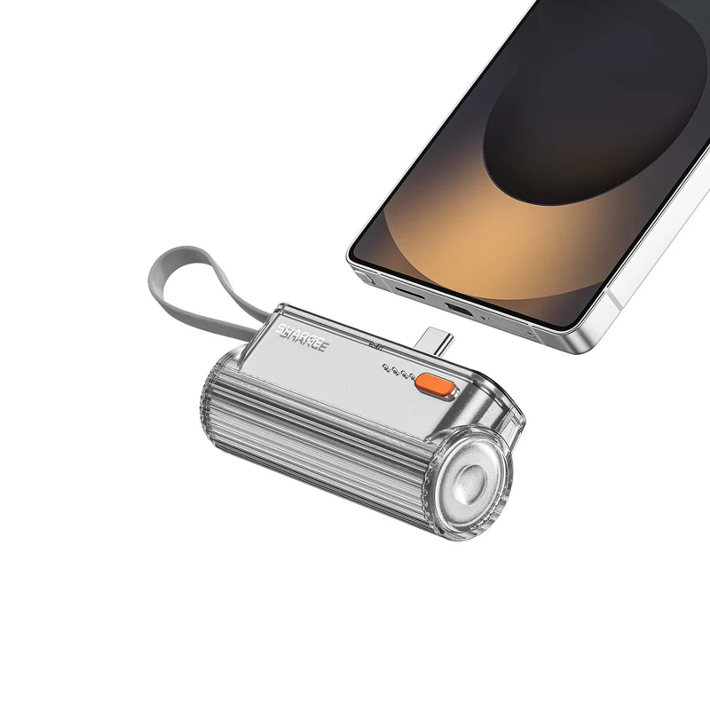 Sharge Flow Mini 2 5000mAH 22.5W Power Bank with Built-in USB-C Cable & USB-C to USB-C + USB-C to Lightning Connector (Black, Silver) (T1)
