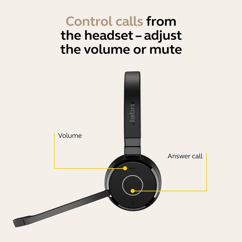 Jabra Evolve 65 TE USB-A UC Stereo Bluetooth Wireless Headset with Charging Stand