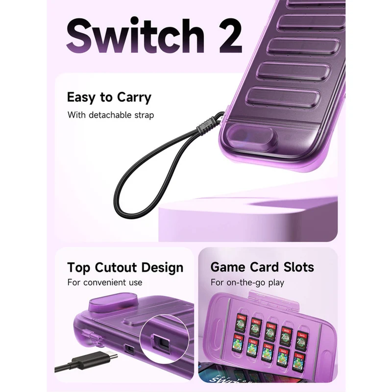 JSAUX Shock-Absorbent Storage Case for Nintendo Switch 2 (PC0116) (Black, Purple)