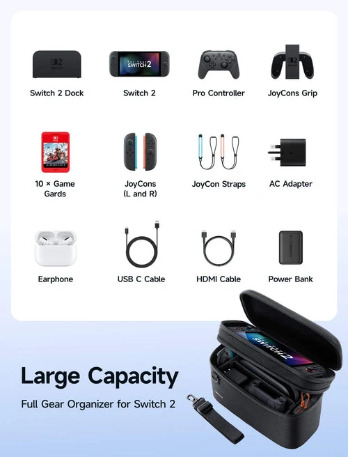 JSAUX All-in-One Travel Storage Carrying Case for Nintendo Switch 2 (Black) (BG0121)