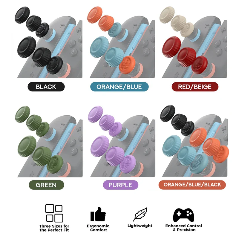 JSAUX Multi-Mode Thumb Grip Set for Nintendo Switch 2 (Black, Orange/Blue, Red/Beige, Green, Purple) (GP0404)