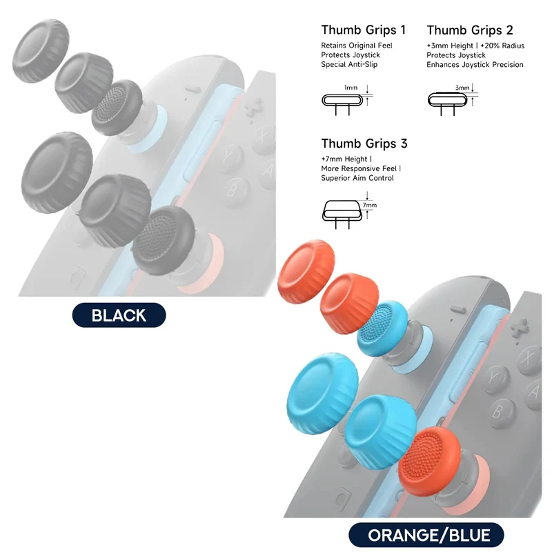 JSAUX Multi-Mode Thumb Grip Set for Nintendo Switch 2 (Black, Orange/Blue, Red/Beige, Green, Purple) (GP0404)