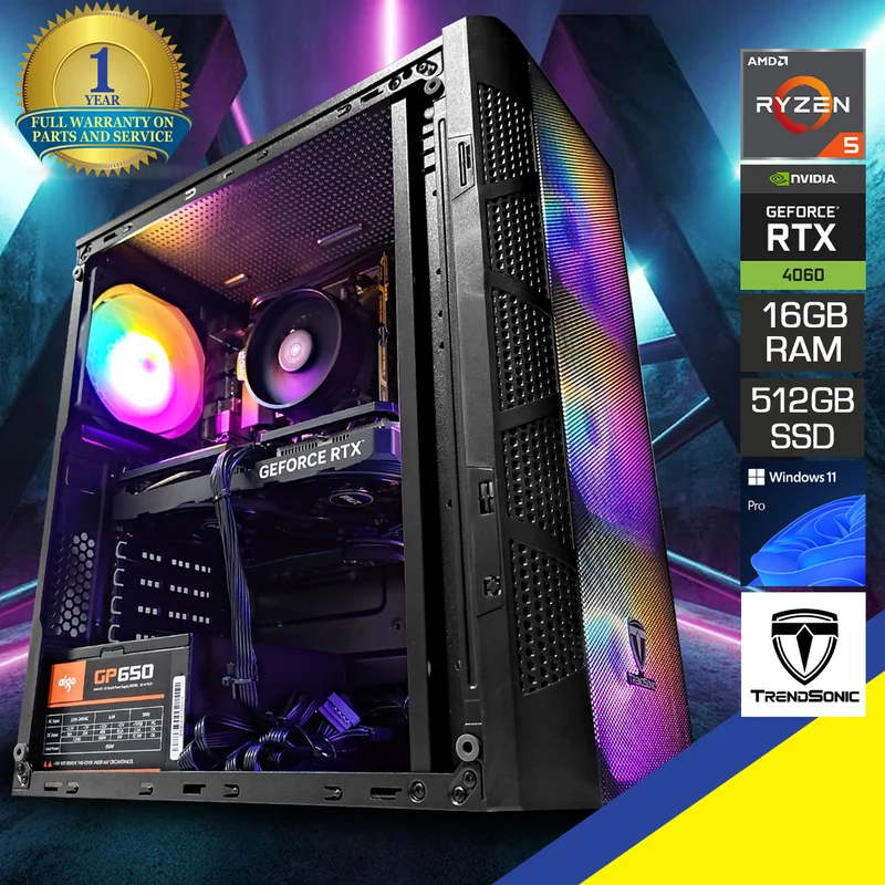 Alpha Echo Black Desktop Gaming PC | AMD Ryzen 5 5600 | 16GB RAM | 512GB SSD | w/ WiFi + Bluetooth | GeForce RTX 4060 | Windows 11