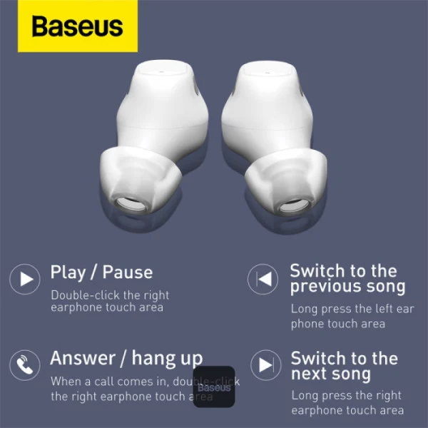 Baseus Bowie WM01 Mini In-ear True Wireless Earphone (Black, White, Purple, Green) (NGTW370001, NGTW370002, NGTW370005, NGTW370006)