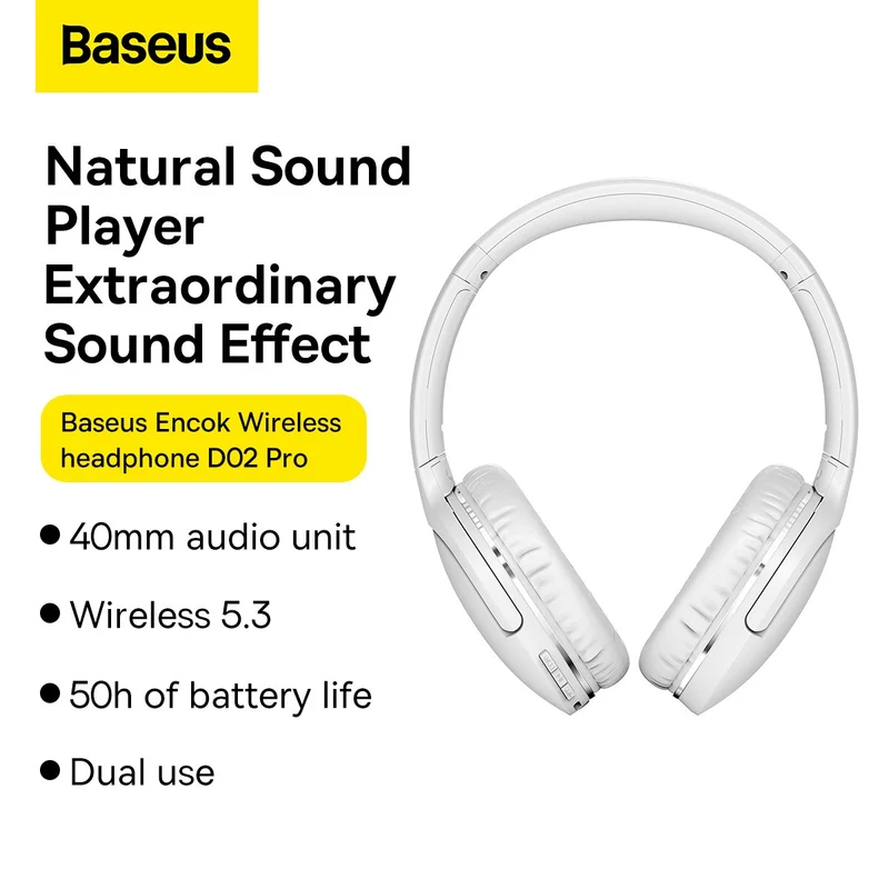 Baseus Encok Wireless Headphone D02 Pro (Black, White) (NGTD010301, NGTD010302)
