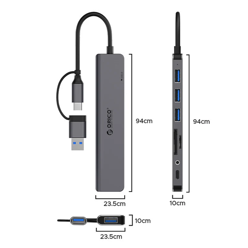 Orico YSA8-U3 8-Port Mini USB 3.0 Hub (Dark Grey)