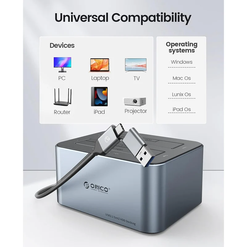 ORICO 2 Bay Hard Drive Dock HDD/SSD (6626C3-C-V1-US-GY-BP-HW)
