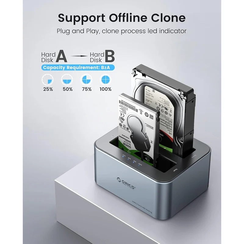 ORICO 2 Bay Hard Drive Dock HDD/SSD (6626C3-C-V1-US-GY-BP-HW)
