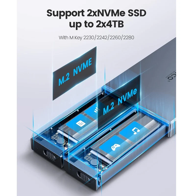 ORICO Dual-bay M.2 NVME + NVME SSD Enclosure (CM2C3-2N-GY-BP)