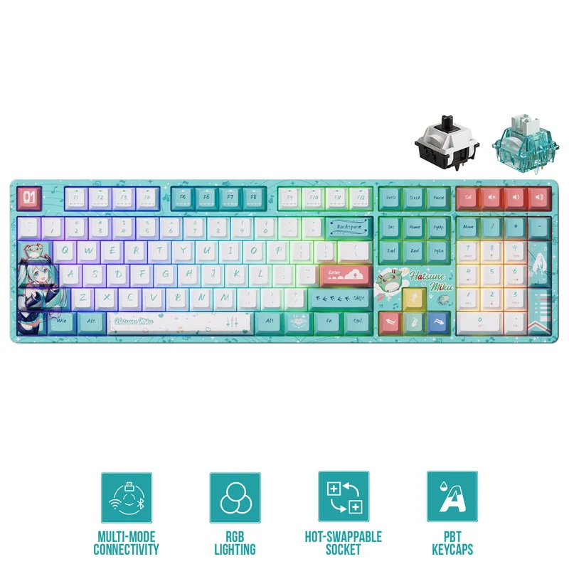 Akko Hatsune Miku 5108B Plus Multi-Mode RGB Hot-Swappable Mechanical Keyboard (Akko V3 Piano Pro Switch, Akko Creamy Cyan Switch)