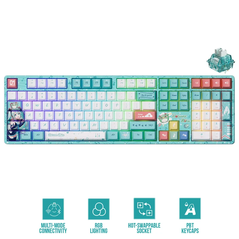 Akko Hatsune Miku 5108B Plus Multi-Mode RGB Hot-Swappable Mechanical Keyboard (Akko V3 Piano Pro Switch, Akko Creamy Cyan Switch)
