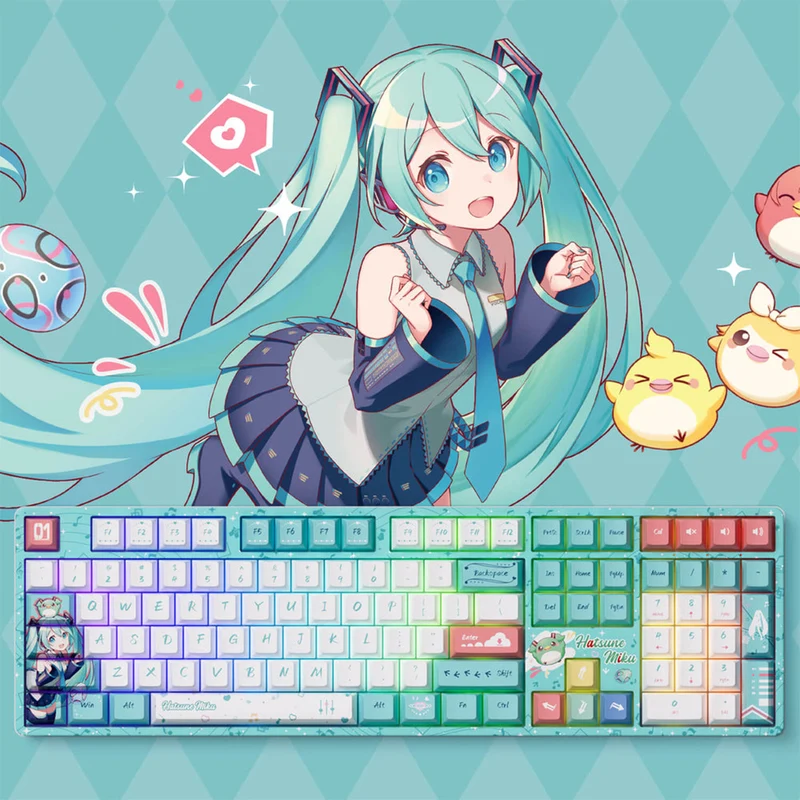 Akko Hatsune Miku 5108B Plus Multi-Mode RGB Hot-Swappable Mechanical Keyboard (Akko V3 Piano Pro Switch, Akko Creamy Cyan Switch)