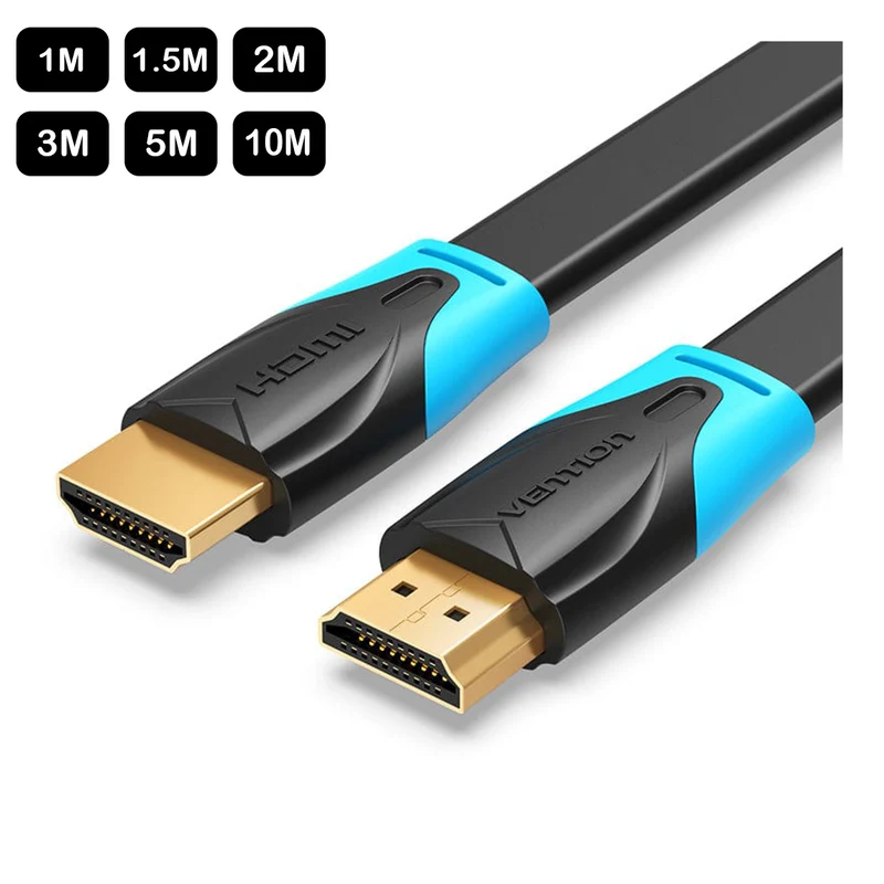 Vention Flat HDMI Cable Black - (1M, 1.5M, 2M, 3M, 5M, 10M) (VAA-B02-L100, VAA-B02-L150, VAA-B02-L200, VAA-B02-L300, VAA-B02-L500, VAA-B02-L1000)