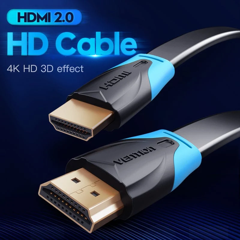 Vention Flat HDMI Cable Black - (1M, 1.5M, 2M, 3M, 5M, 10M) (VAA-B02-L100, VAA-B02-L150, VAA-B02-L200, VAA-B02-L300, VAA-B02-L500, VAA-B02-L1000)