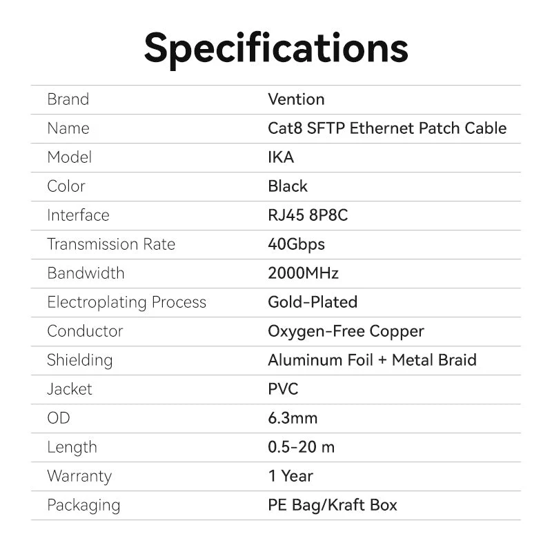 Vention Cat8 SFTP Ethernet Patch Cable - (1.5M, 3M, 5M, 10M, 15M) (IKABG, IKABI, IKABJ, IKABL, IKABN)