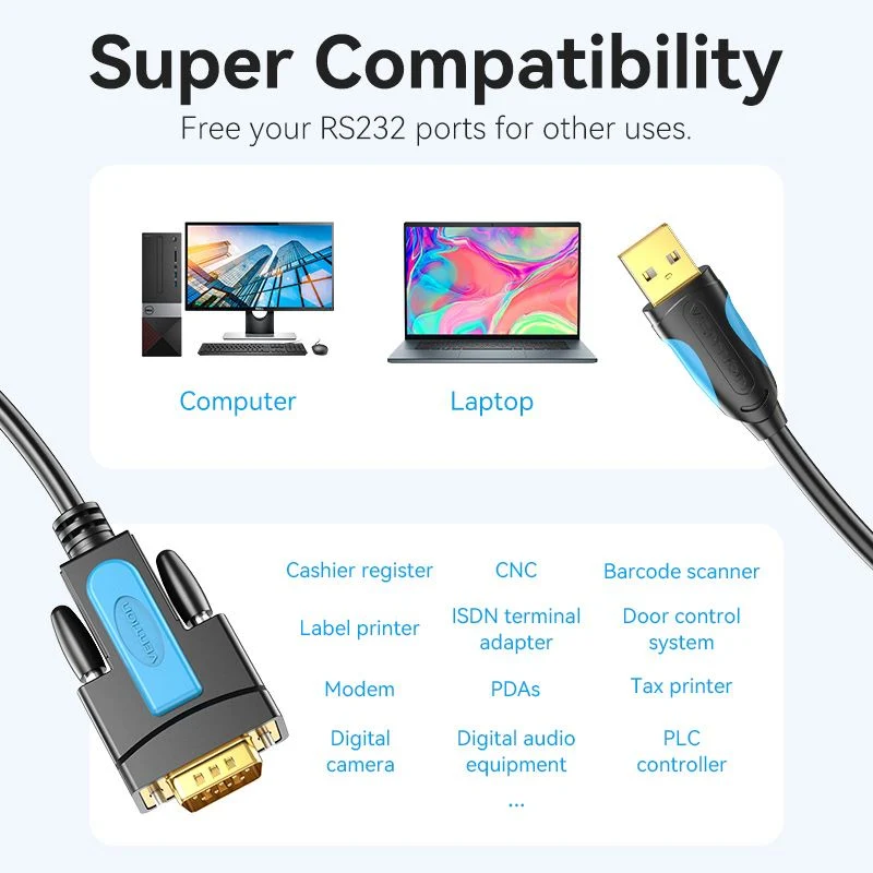 Vention USB to RS232 Serial Adapter - 2M (Black) (VAS-C02-B200)