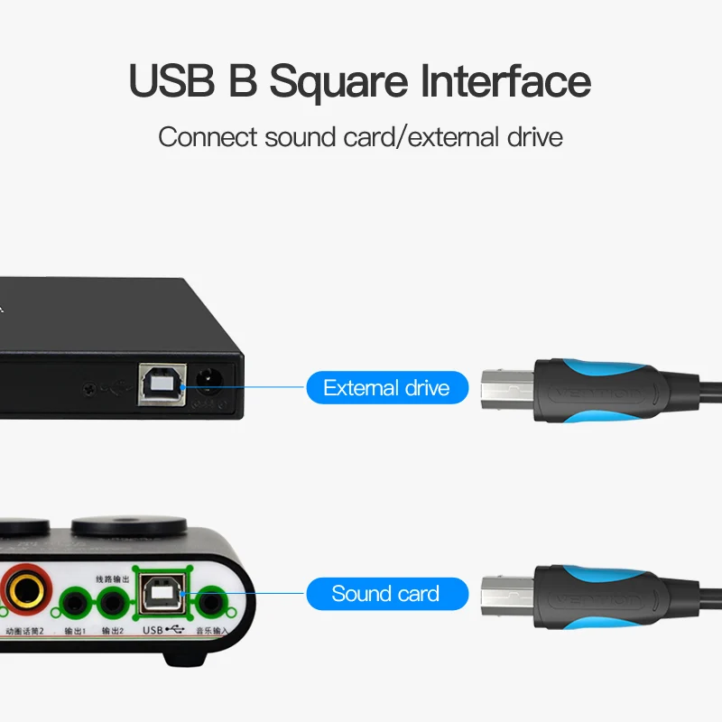 Vention USB 2.0 Type-A Male to Type-B Male Printer Cable - (1.5M, 3M, 5M) (VAS-A16-B150, VAS-A16-B300, VAS-A16-B500)