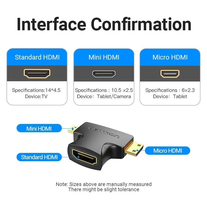 Vention 2-in-1 Mini HDMI & Micro HDMI Male to HDMI Female Adapter (Black) (AGFB0)