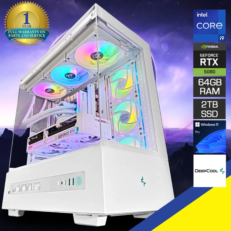 Ultra CH690 White Desktop Gaming PC | Intel i9 14900K | 64GB RAM | 2TB SSD | RTX 5080 | Windows 11 Pro