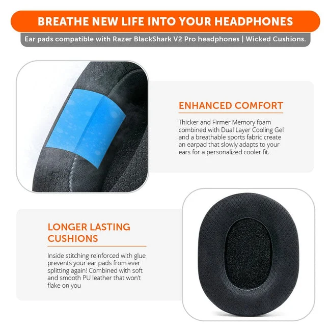 Wicked Cushions WC FreeZe Hybrid - Replacement Ear Pads Razer Blackshark V2 Pro (Black, Geo Grey, Red Camo, 90s Black) (BKSHARKFR-B, BKSHARKFR-GG, BKSHARKFR-RC, BKSHARKFR-90B)