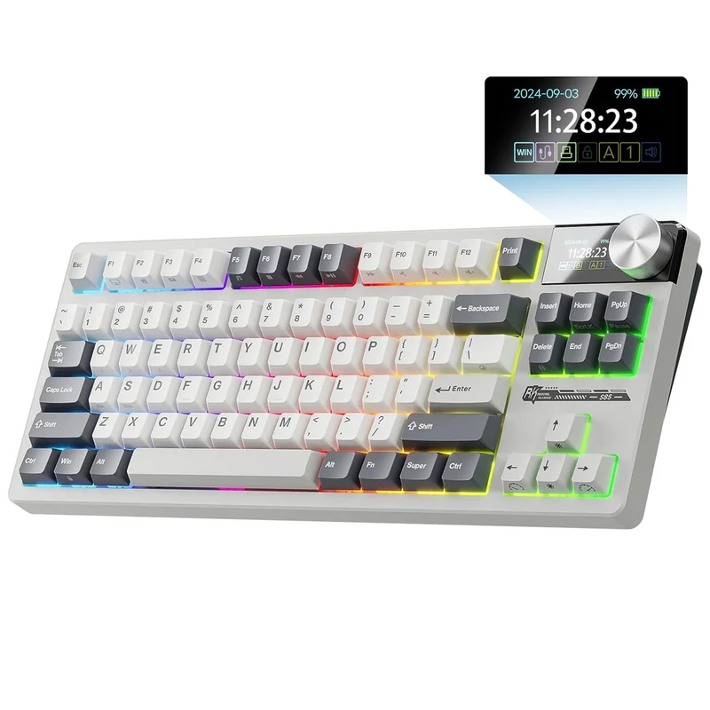 Royal Kludge RK-S85 Tri-Mode RGB 85 Keys Hot Swappable Mechanical Keyboard White Night (Cloud Switch, Beige Switch)