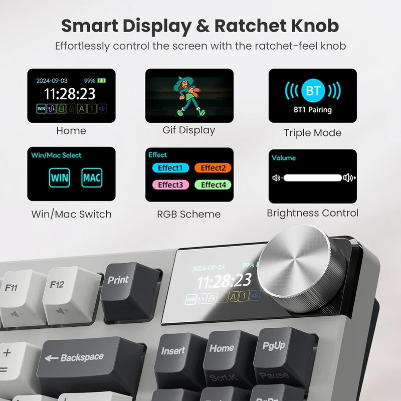Royal Kludge RK-S85 Tri-Mode RGB 85 Keys Hot Swappable Mechanical Keyboard White Night (Cloud Switch, Beige Switch)