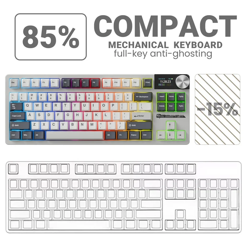 Royal Kludge RK-S85 Tri-Mode RGB 85 Keys Hot Swappable Mechanical Keyboard White Night (Cloud Switch, Beige Switch)
