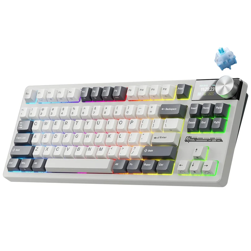 Royal Kludge RK-S85 Tri-Mode RGB 85 Keys Hot Swappable Mechanical Keyboard White Night (Cloud Switch, Beige Switch)