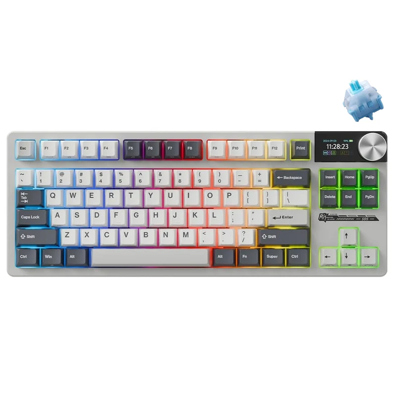 Royal Kludge RK-S85 Tri-Mode RGB 85 Keys Hot Swappable Mechanical Keyboard White Night (Cloud Switch, Beige Switch)