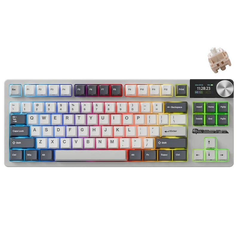 Royal Kludge RK-S85 Tri-Mode RGB 85 Keys Hot Swappable Mechanical Keyboard White Night (Cloud Switch, Beige Switch)