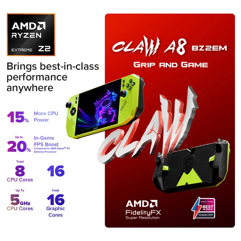 MSI Claw A8 BZ2EM-023PH Handheld Gaming (Neon Green) | 8" FHD+ (1920x1200) 120Hz Touchscreen | Ryzen Z2 Extreme | 24GB RAM | 1TB SSD | AMD Radeon Graphics | Windows 11 Home
